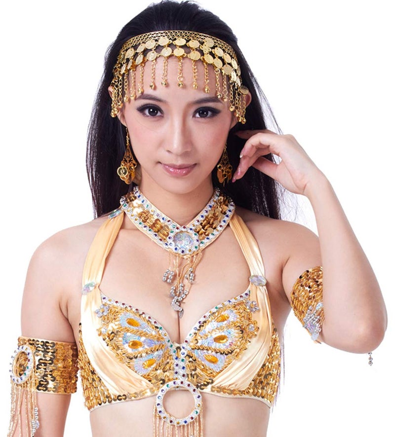 Lauthen.S Women Belly Dance Headband Coins Tribal Headpiece Gypsy Jewelry Costume Accessory,Gold - Image 2